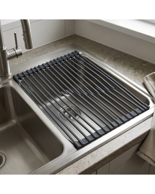 Teila Roll-Up Sink Drying Rack 43 x 33 cm Charcoal 18 Rods - Lifestyle view