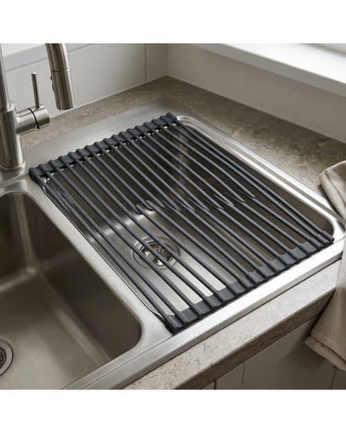 Teila Roll-Up Sink Drying Rack 43 x 33 cm Charcoal 18 Rods - Lifestyle view