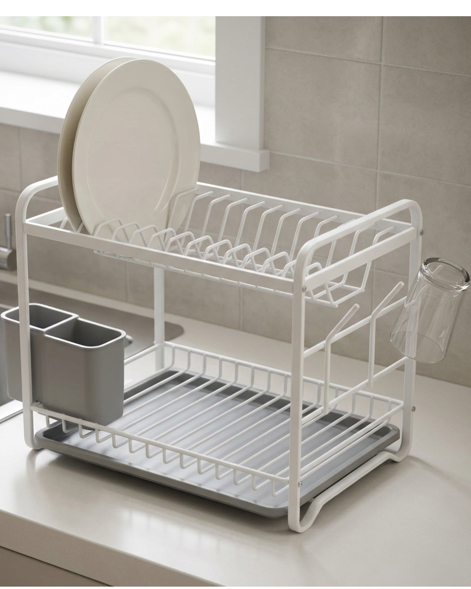 Teila Two-Tier Dish Draining Rack 42 x 30 x 35 cm Matte White - Lifestyle view