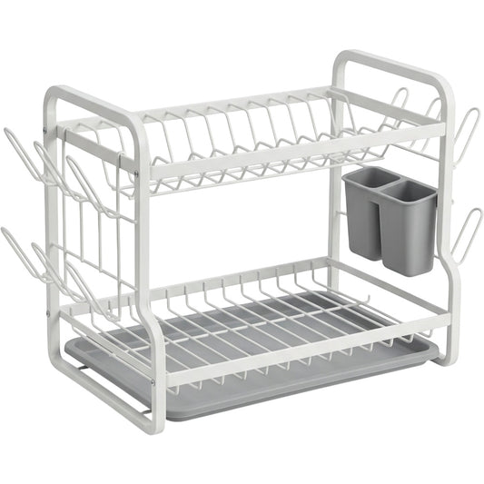 Teila Two-Tier Dish Draining Rack 42 x 30 x 35 cm Matte White - Product view